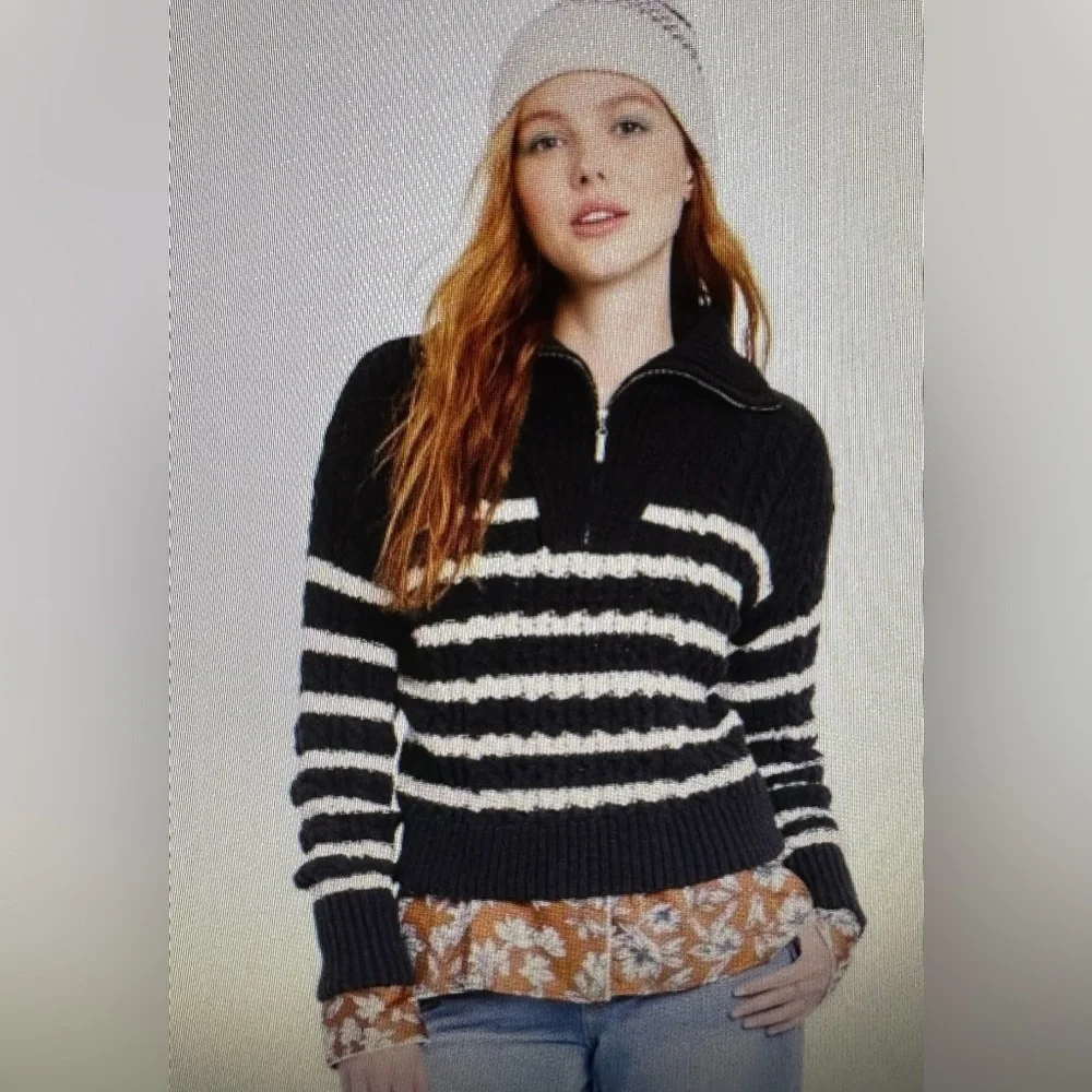 La Ligne for target black stripe quarter zip sweater NWT